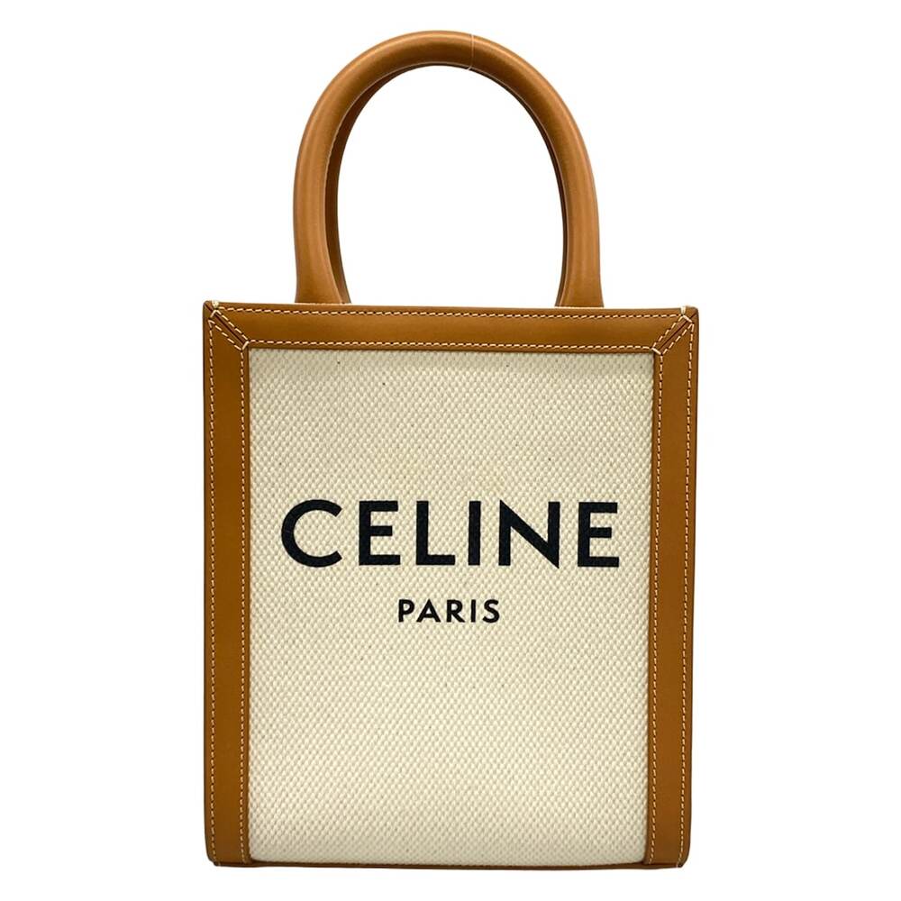Celine Mini Vertical Cabas Celine Handbag 193302BNZ.02NT Cream Brown Canvas